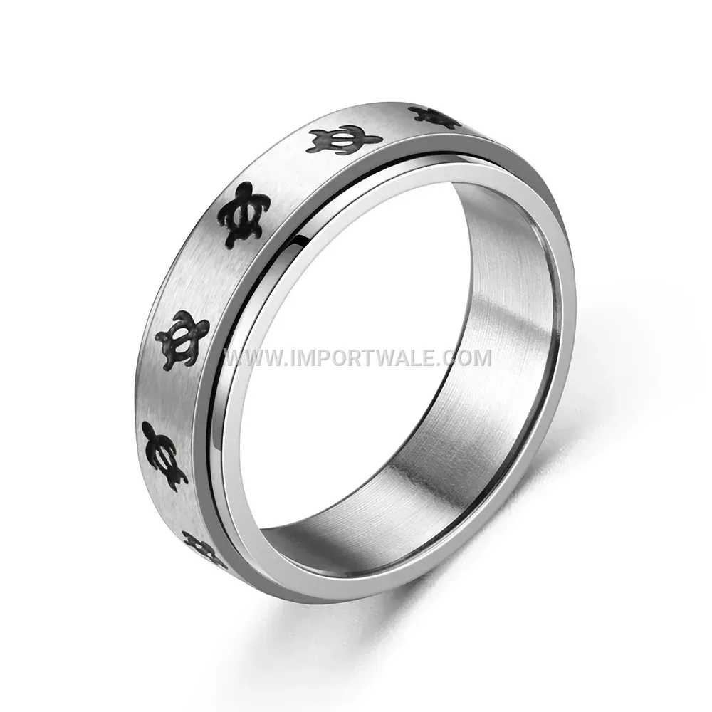 Spinning Stainless Steel Geometric Motif Spinner Band Ring