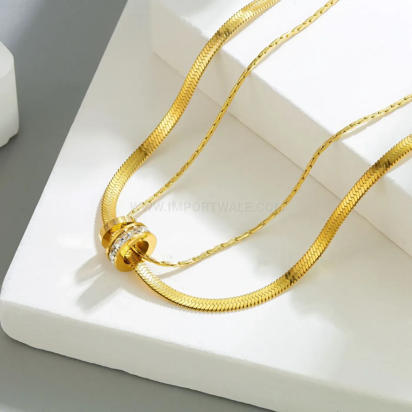 Chic Double Layer Stainless Steel Interlocking Ring Snake Chain Necklace