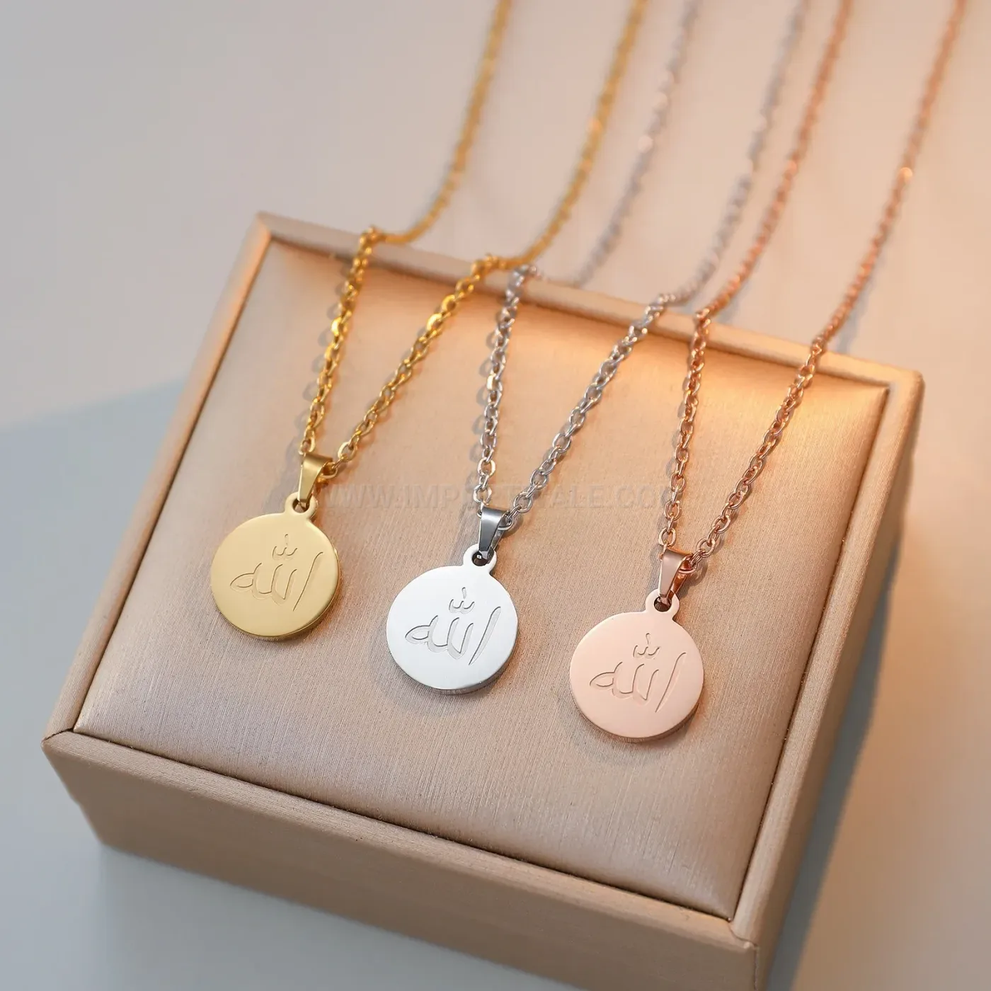 Bold Stainless Steel Allah Calligraphy Pendant Necklace With Link Chain