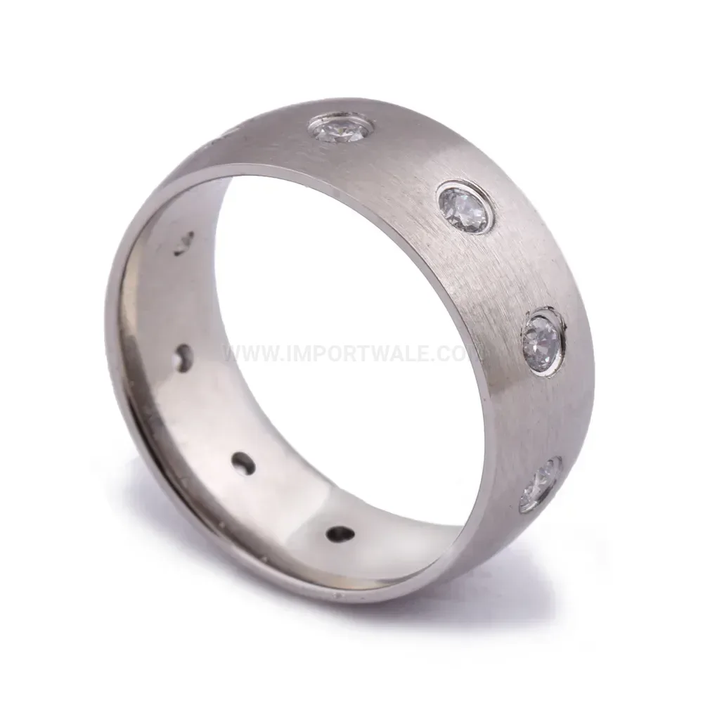 Designer Symmetrical Rhinestone Accent Stainless Steel Ring