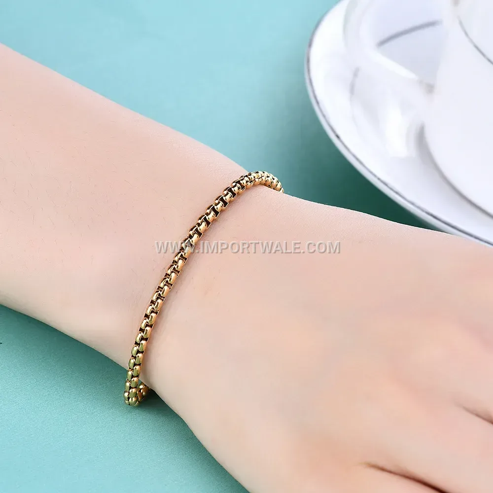 Slender Square Pearl Chain Stainless Steel Bracelet