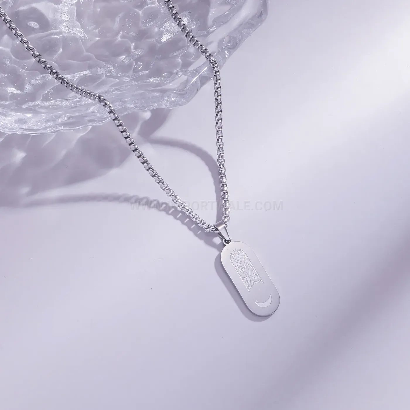 Designer Stainless Steel Crescent Moon Arabic Calligraphy Pendant Necklace