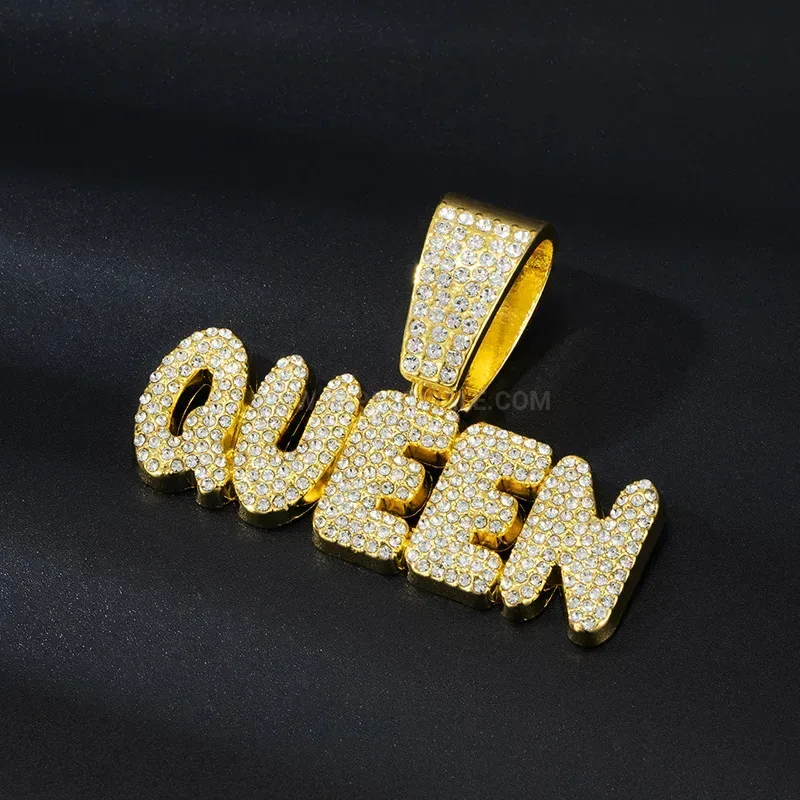 Designer Full Rhinestone Queen Letter Alloy Statement Pendant