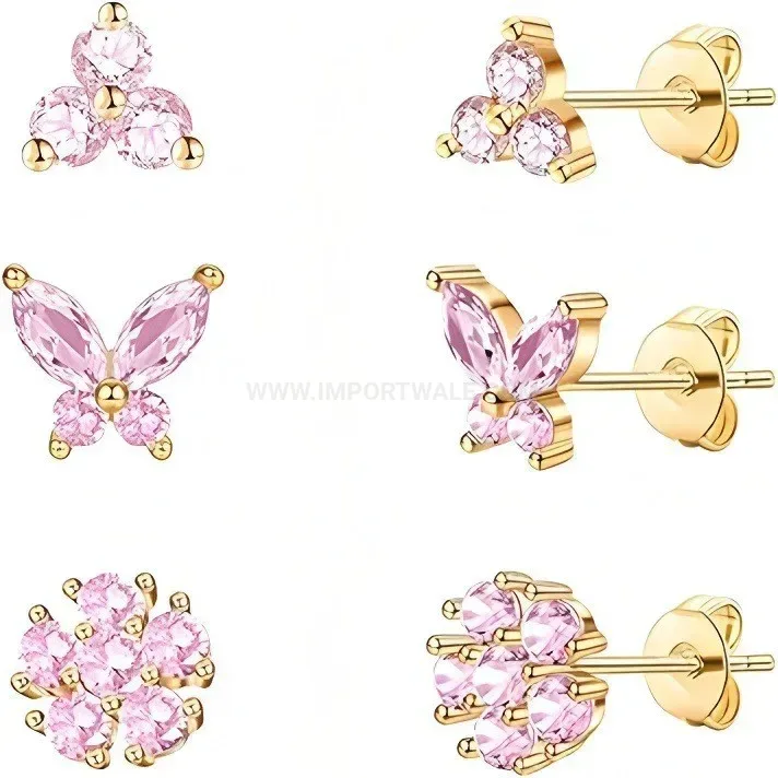 Modern Stainless Steel Butterfly and Heart Cartilage Piercing Stud Set