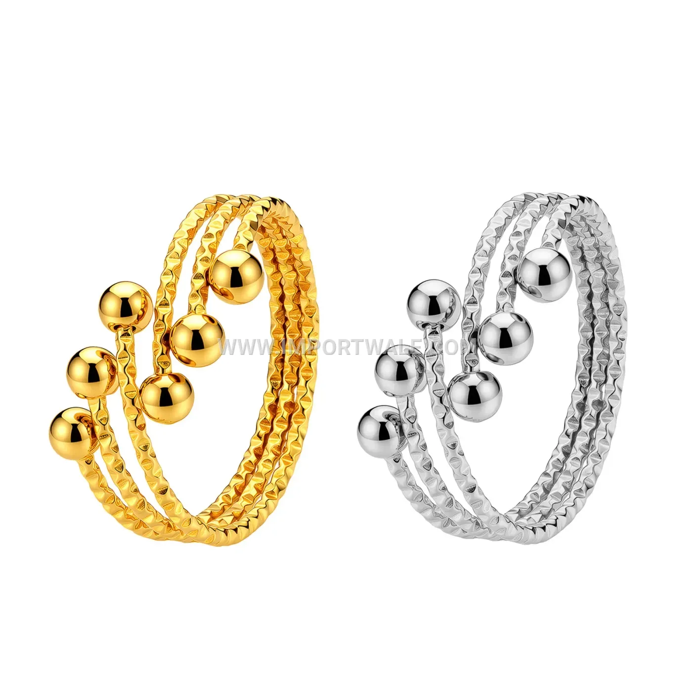 Embossed Bead Gold Plated Stainless Steel Adjustable Knuckle Ring