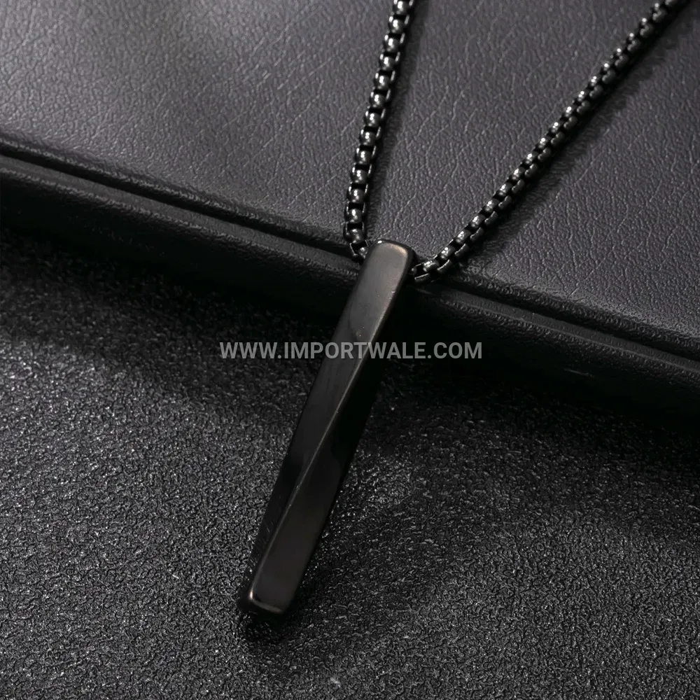 Men Spiral Bar Pendant Stainless Steel Necklace