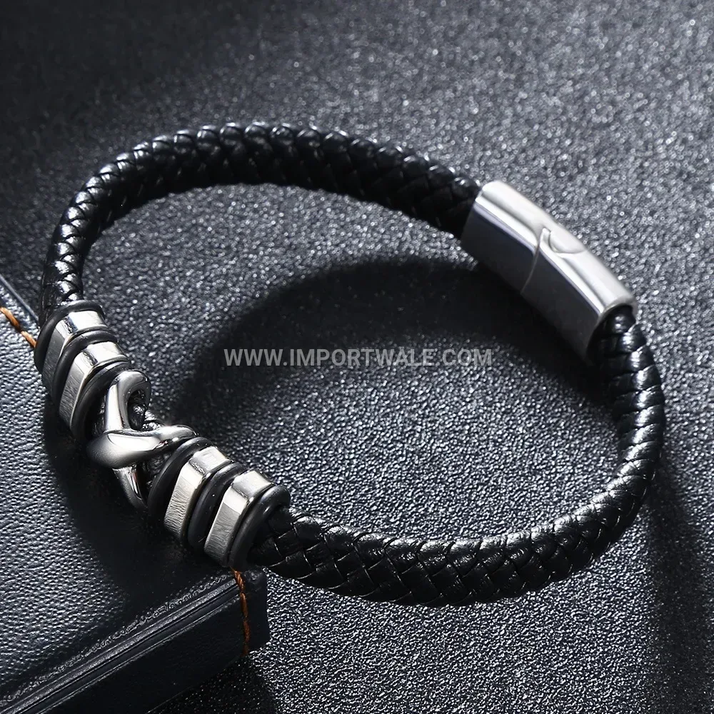 Wide Titanium Steel Magnetic Health Bracelet with Spherical Accents
