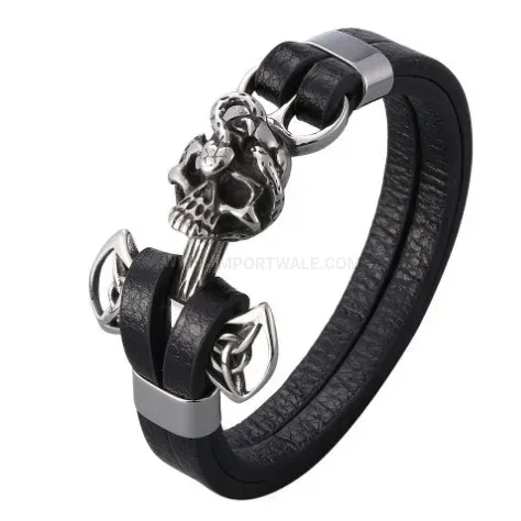 Punk Style Skull Stainless Steel Braided Leather Men's Bracelet