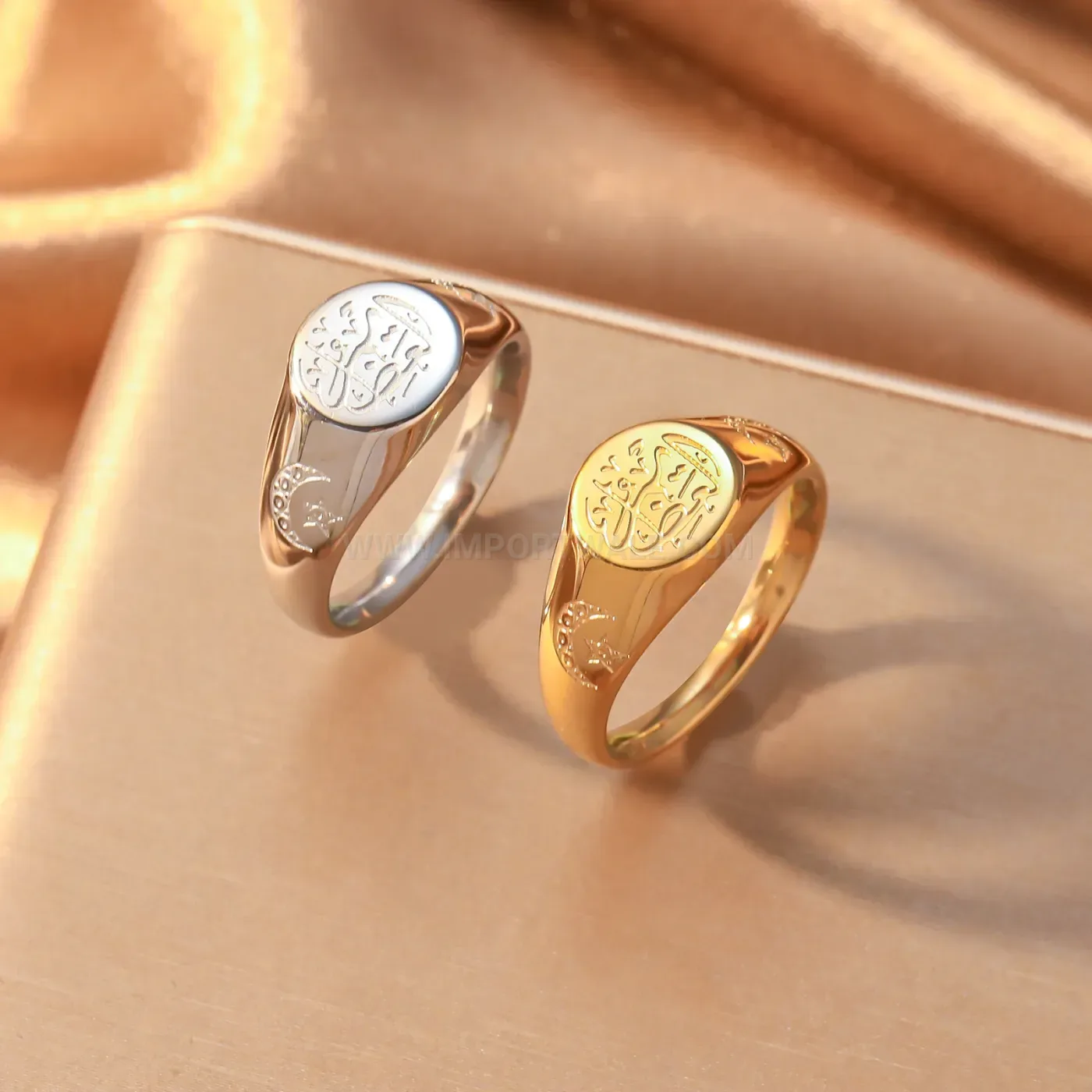 Trendy Stainless Steel Crescent Moon Crescent Calligraphy Signet Ring