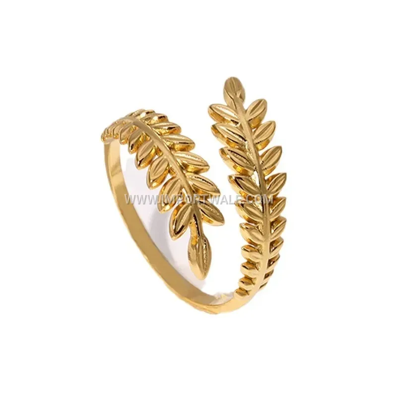 Adjustable Stainless Steel Maple Leaf Stamped Open Ring