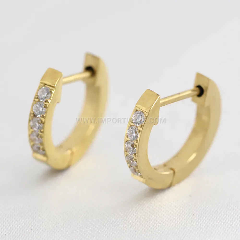 Rhinestone Accent Stainless Steel Huggie Hoop Earrings