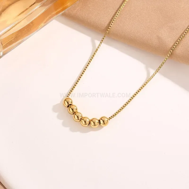 Fashion Gold Plated Titanium Steel Six Beads Clavicle Chain