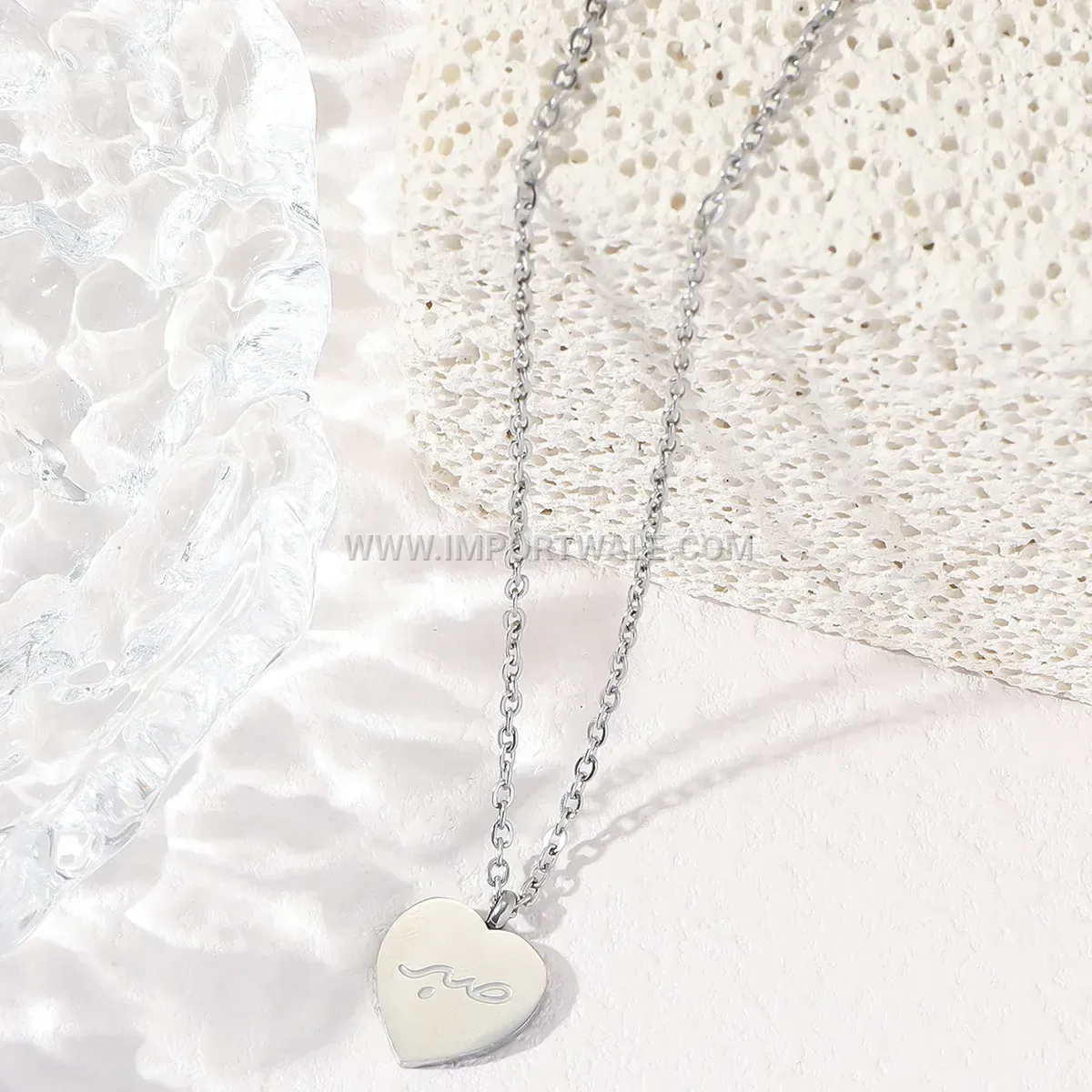Heart Shaped Arabic Inscription Tarnish Free Stainless Steel Necklace