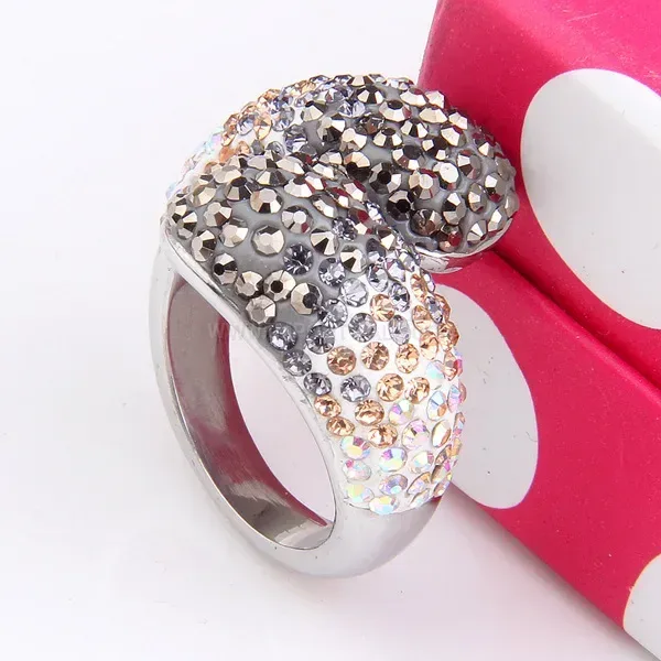 Double Layer Gradient Rhinestone Stainless Steel Wave Ring