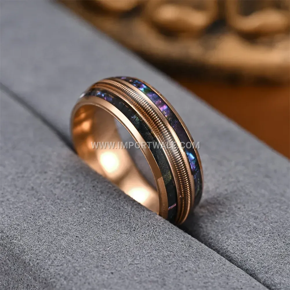 Rose Gold Titanium Steel Shell String Inlay Band Ring