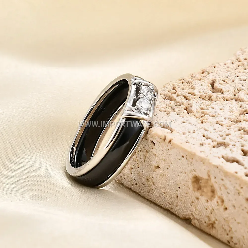 Double X Cubic Zirconia Inlaid Ceramic Band Ring