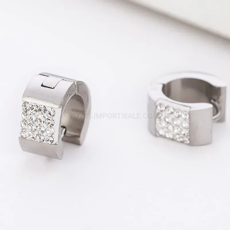 Stylish Four-Row Crystal Accent Stainless Steel Statement Hoop Earrings