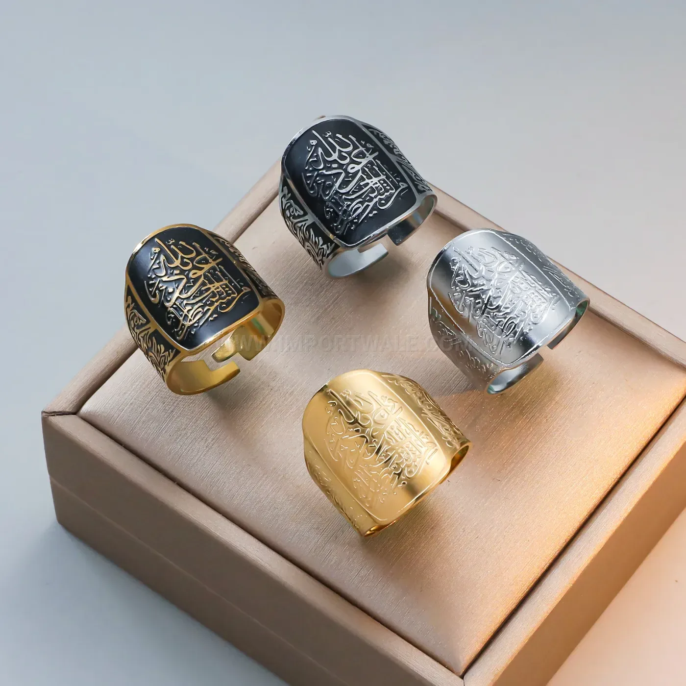 Adjustable 18K Gold PVD Stainless Steel Allah Calligraphy Ring