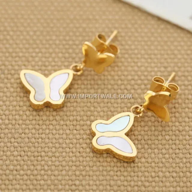 Polished Butterfly Shell Inlay Stainless Steel Stud Earrings