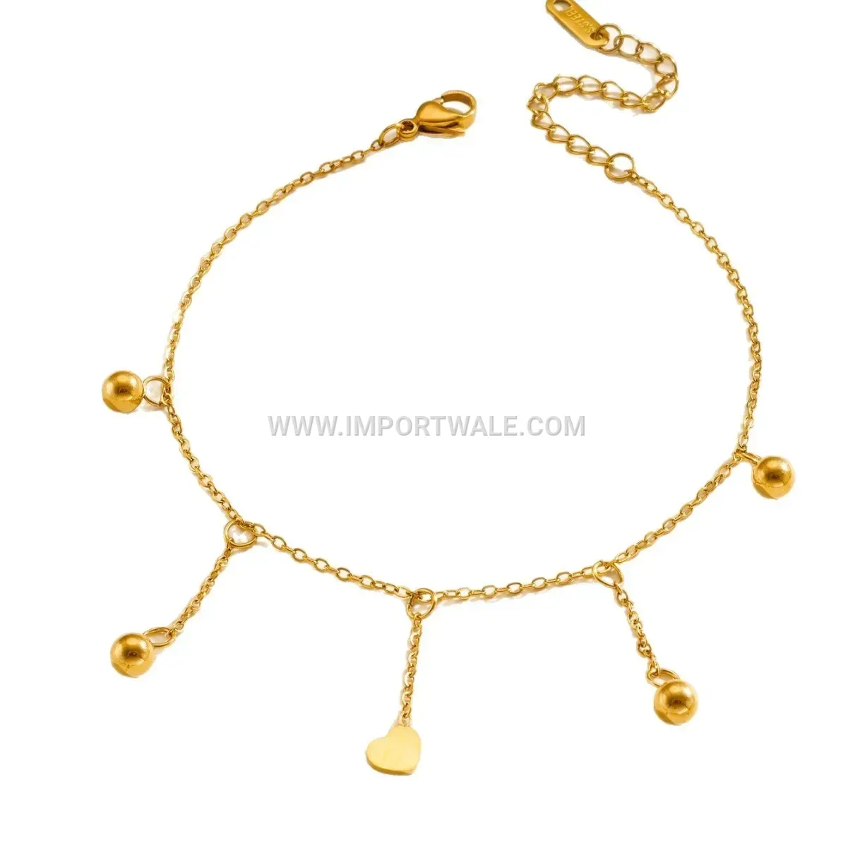 Gold Stainless Steel Beaded Tassel Minimalist Anklet