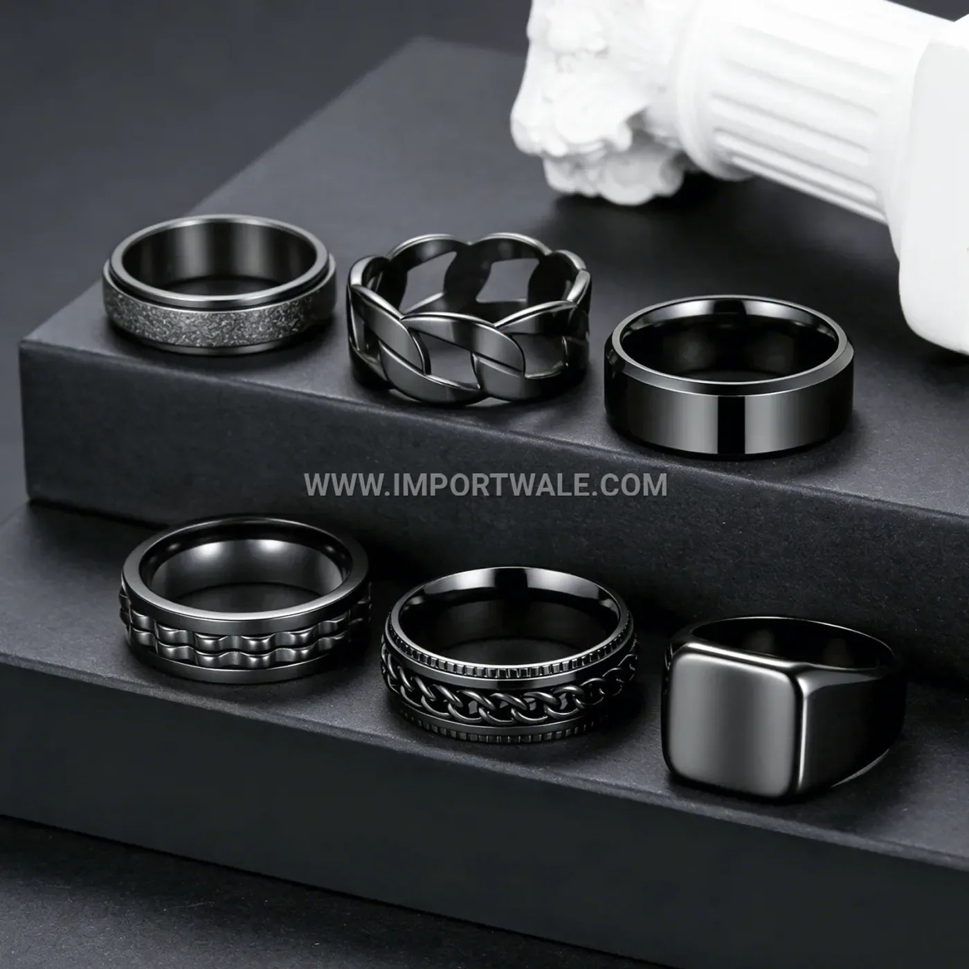 Black Plated Rotatable Geometric Stainless Steel Signet Ring