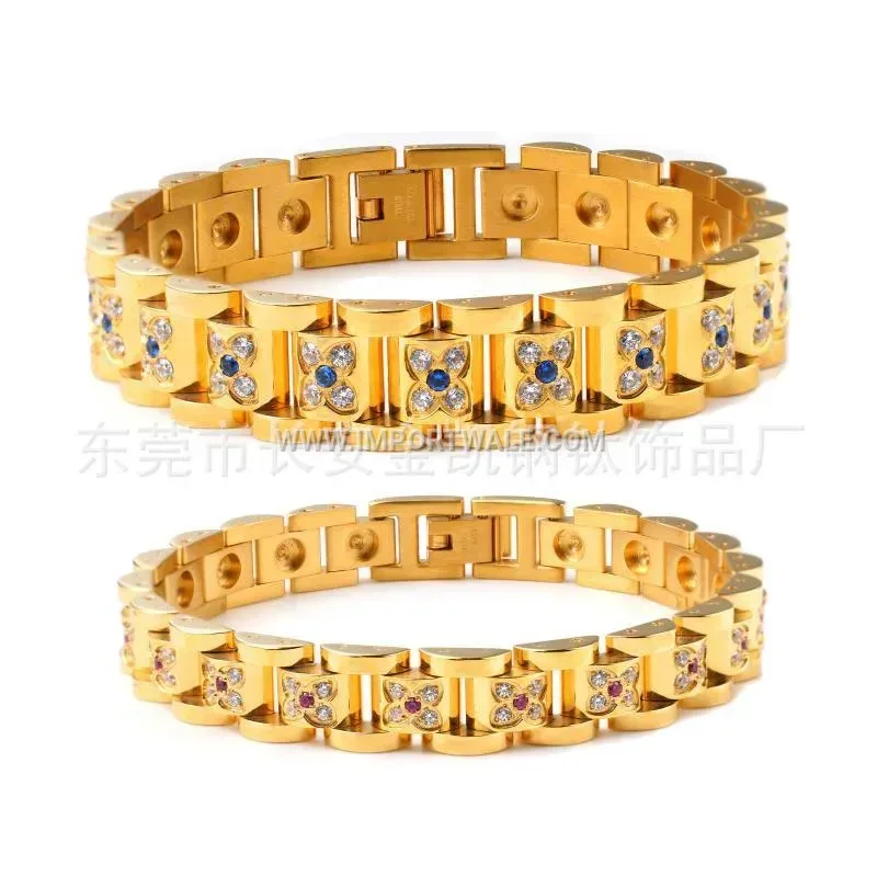Rhinestone Floral Titanium Steel Magnetic Couple Bracelet