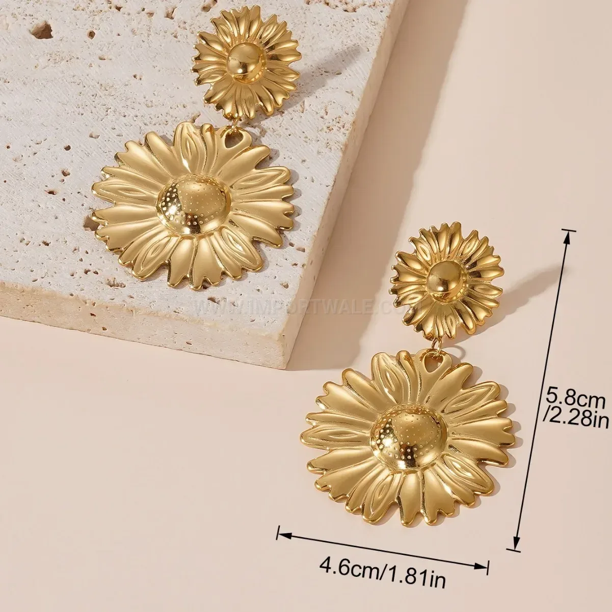 Classic Vintage Gold Plated Titanium Steel Sunflower Earrings