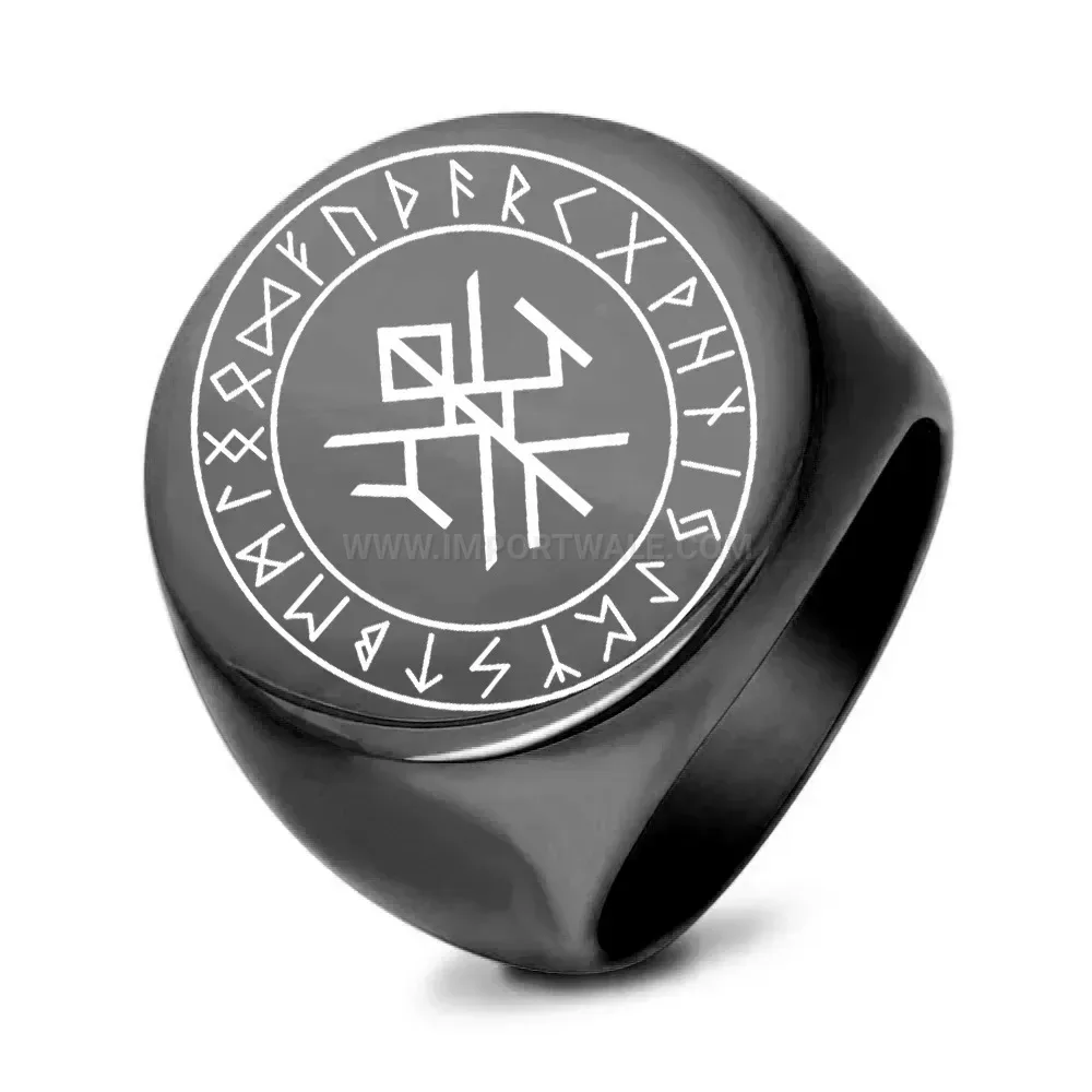 Fashion Viking Rune Engraved Stainless Steel Signet Ring
