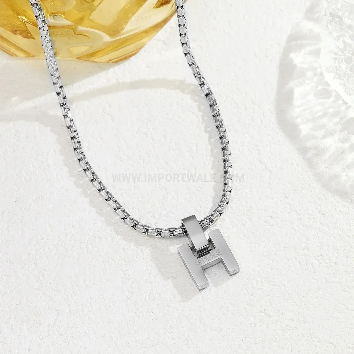 Fashion Minimalist Stainless Steel Letter H Pendant Cuban Chain Necklace