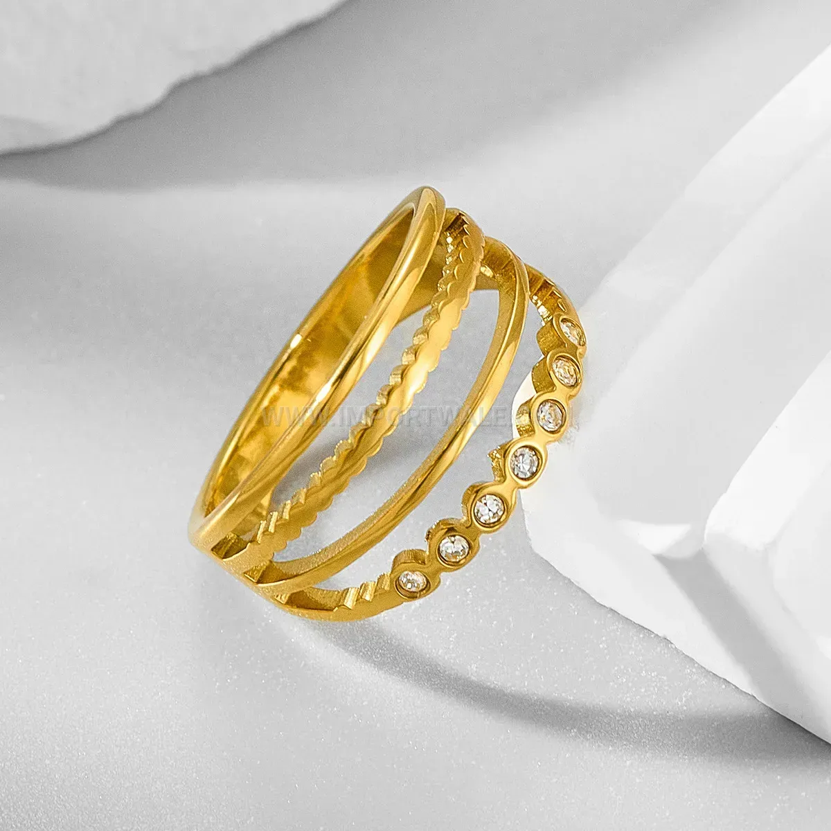 Pave Crystal Gold Plated Stainless Steel Circular Ring