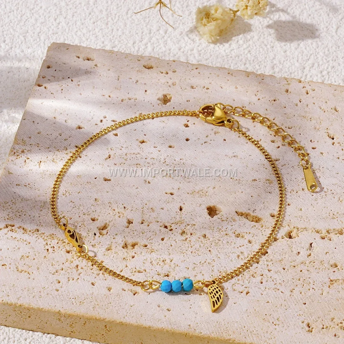 Turquoise Stone Wing Anti Tarnish Stainless Steel Anklet