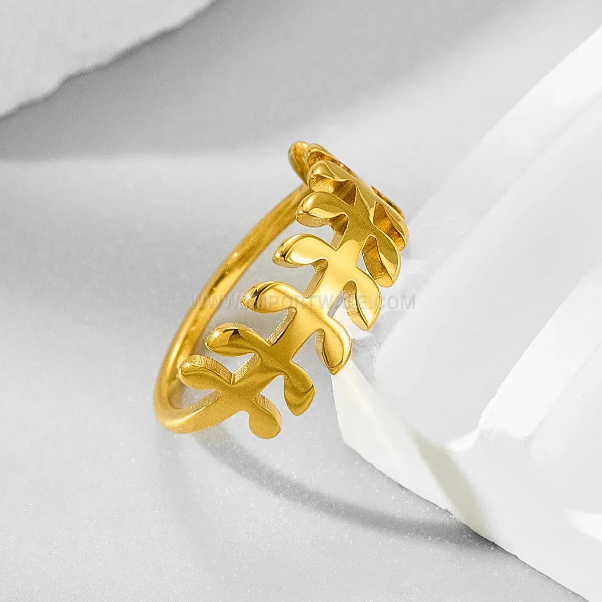 Cutout Olive Branch Stainless Steel Geometric Ring