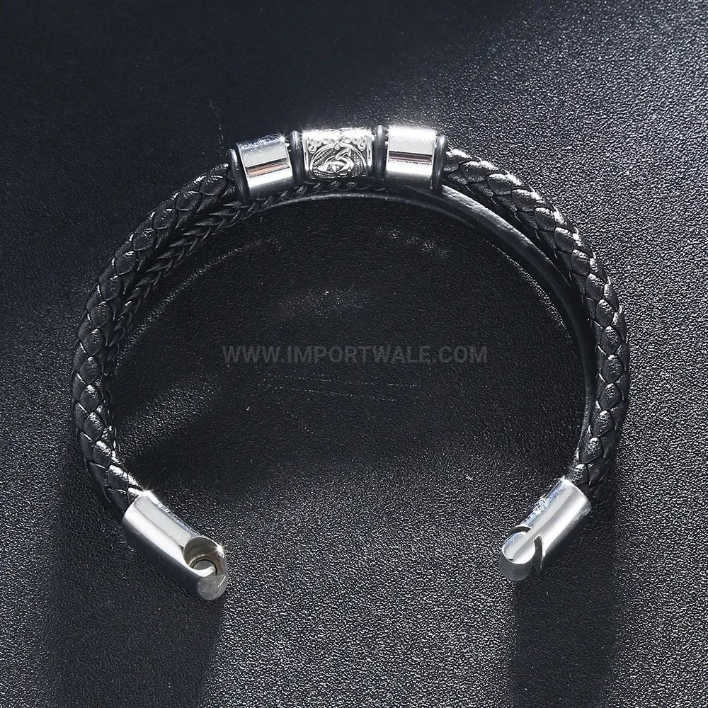 Minimalist Multi-Layer Woven Leather Stainless Steel Magnetic Clasp Bracelet