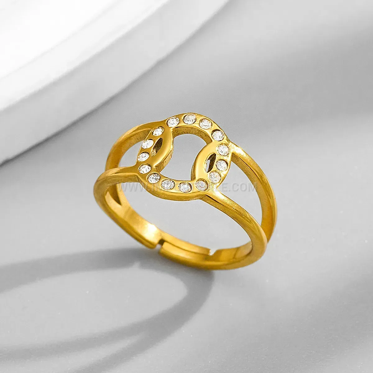 Intertwined Cubic Zirconia Heart Stainless Steel Ring