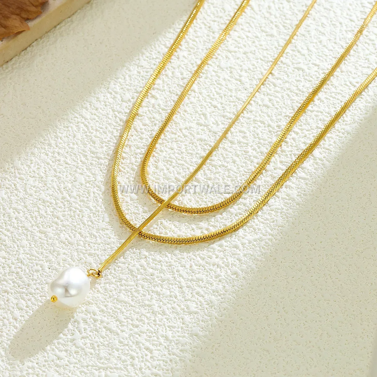 Freshwater Pearl Layered Y-Shape Stainless Steel Pendant Necklace