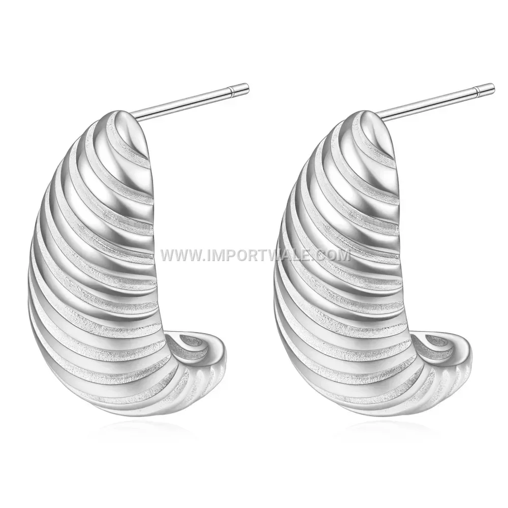 Textured Spiral Stainless Steel Drop Stud Earrings with Gold Plating