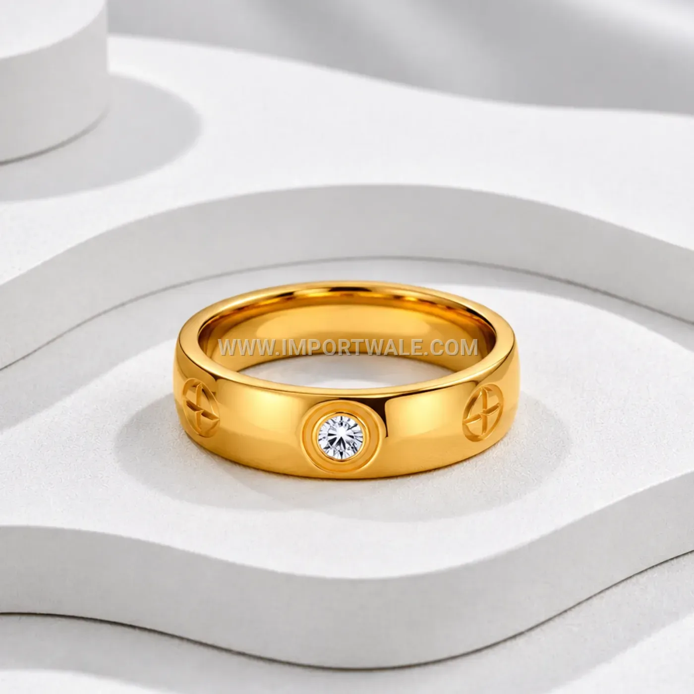 Polished Gold Stainless Steel Screw Detail Band Ring