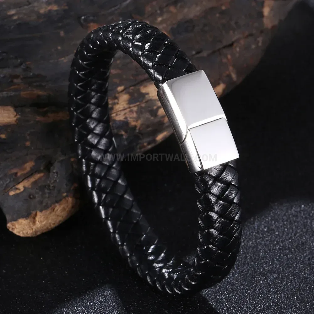 Premium Braided Leather Stainless Steel Magnetic Clasp Bracelet