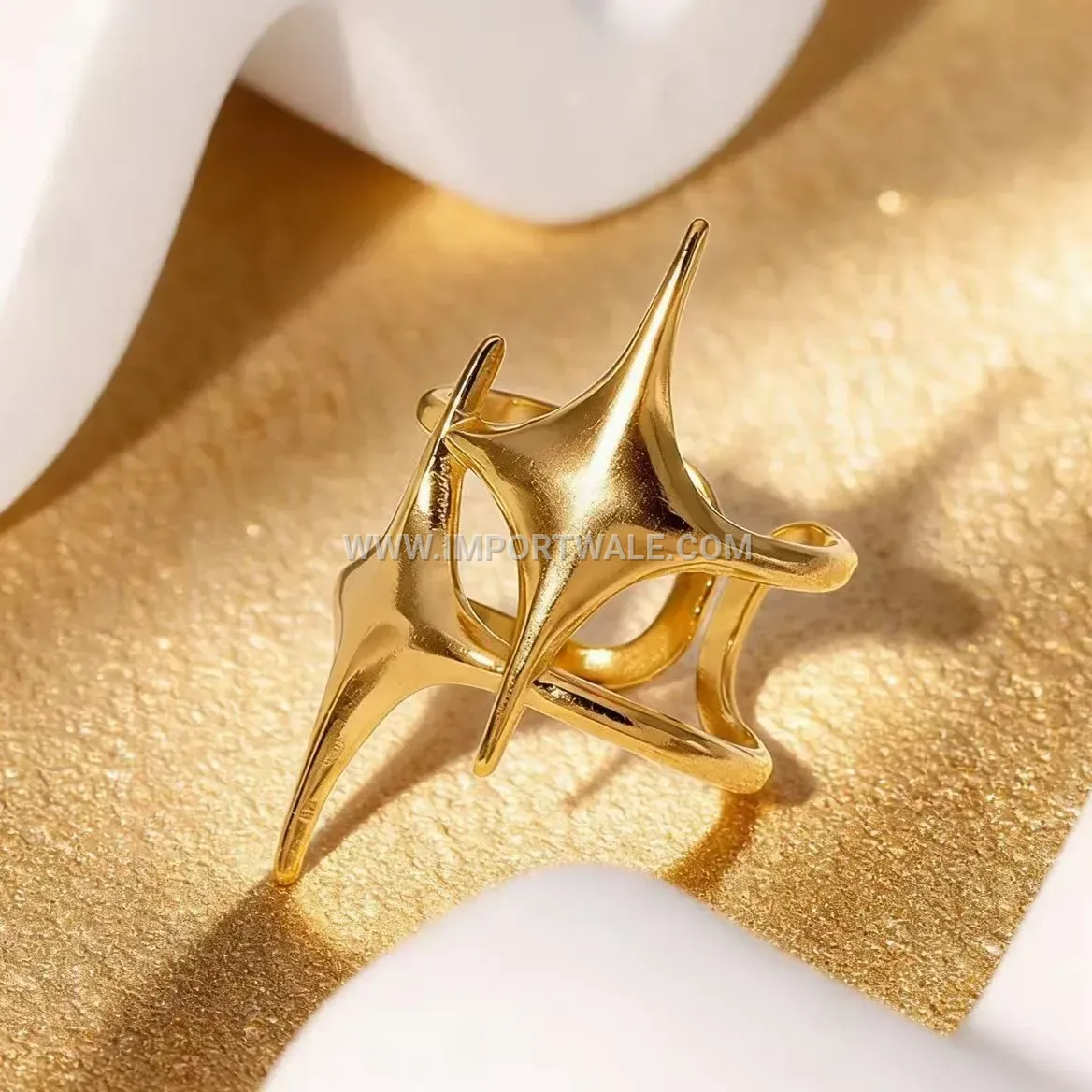 Adjustable Gold Plated Stainless Steel Star Motif Cocktail Ring