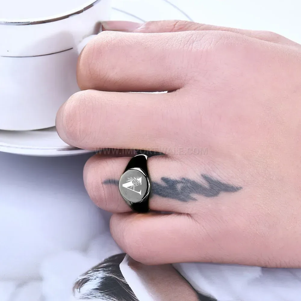 Premium Stainless Steel Alphabet Engraved Circular Statement Ring