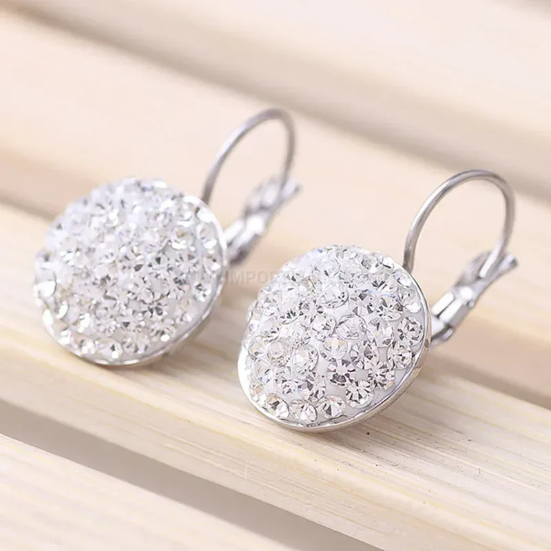 Fashion Stainless Steel Hoop Earrings with Black and White Crystals