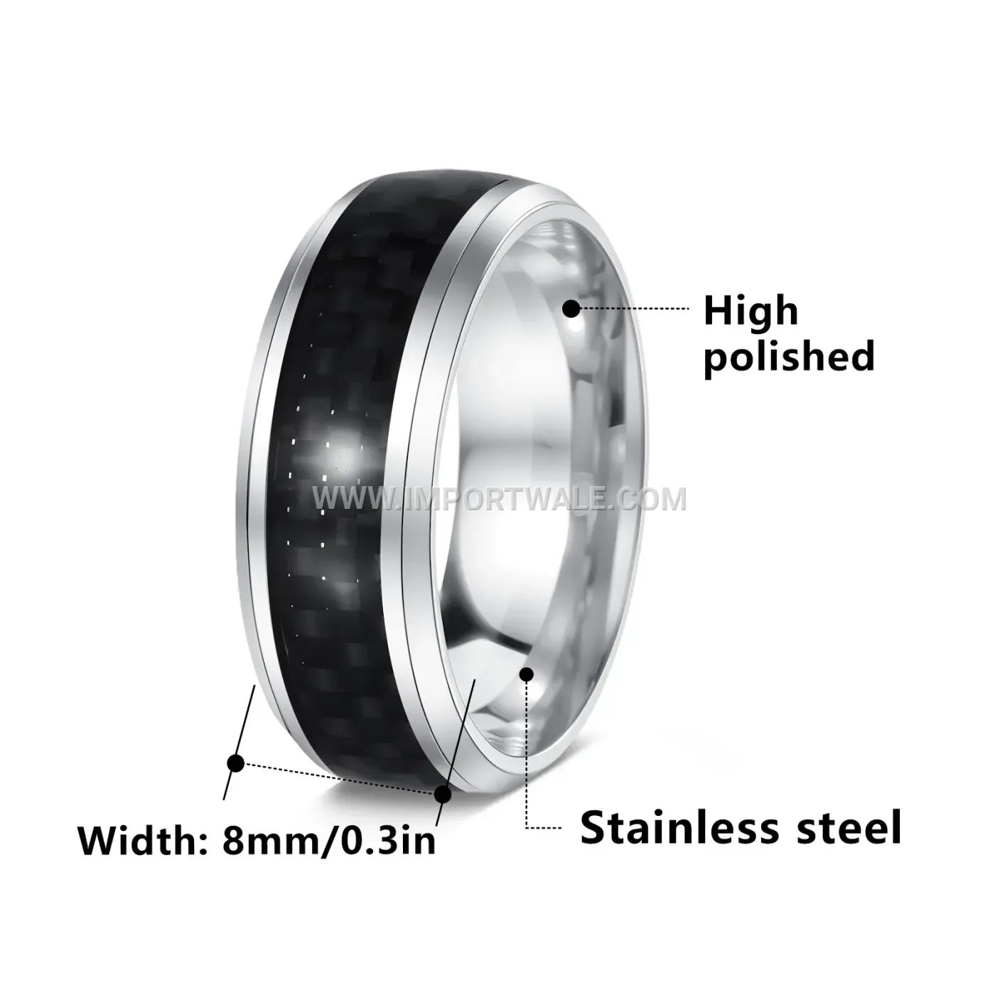 Carbon Fiber Inlaid Stainless Steel Band Ring
