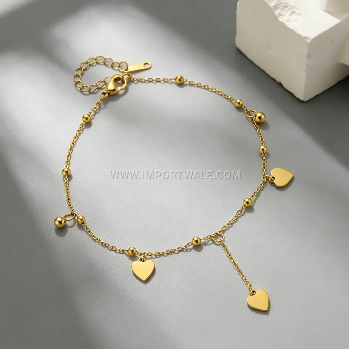 Stainless Steel Gold Tone Heart Tassel Anklet and Necklace Set
