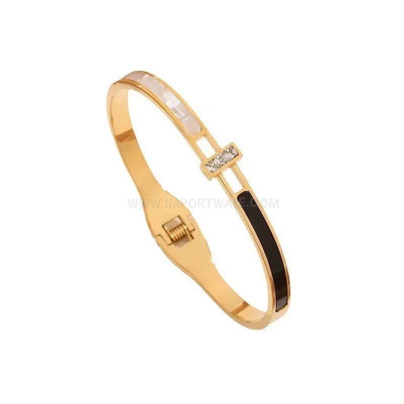 Chic Zircon Mother of Pearl Titanium Steel Bangle