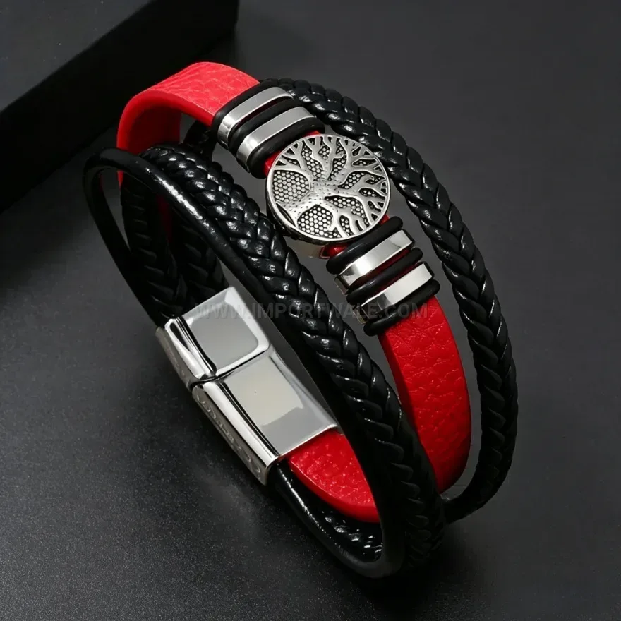 Chic Braided Tree of Life Multi Strand Leather Bracelet
