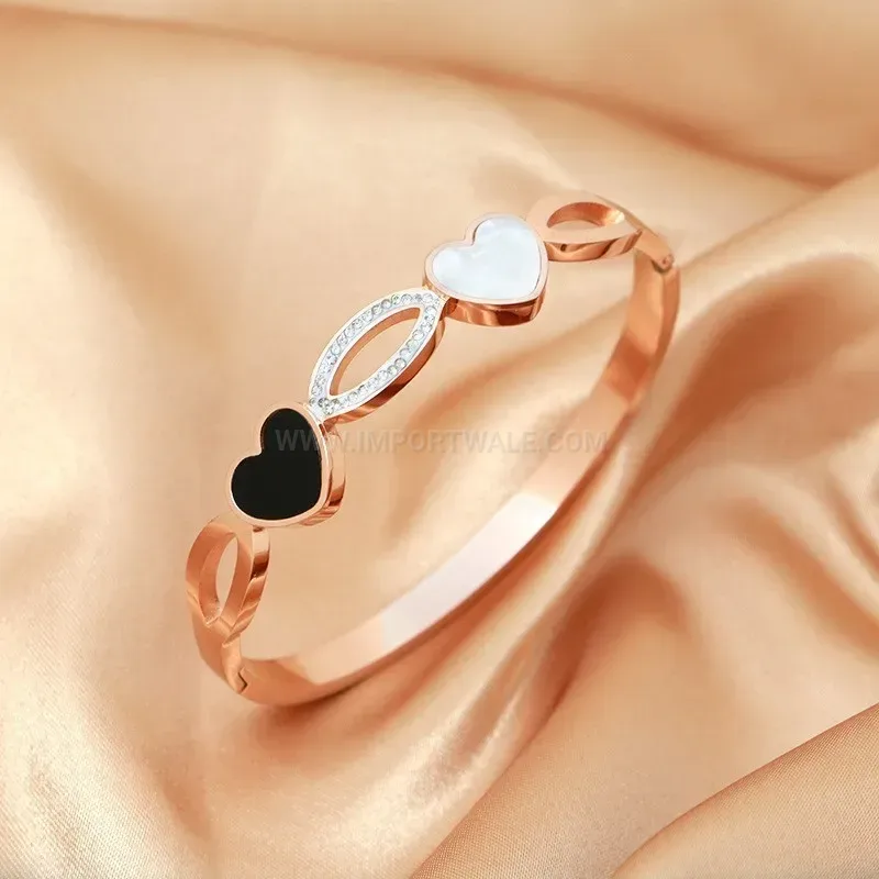Premium Minimalist Heart Accent Titanium Steel Bangle Bracelet