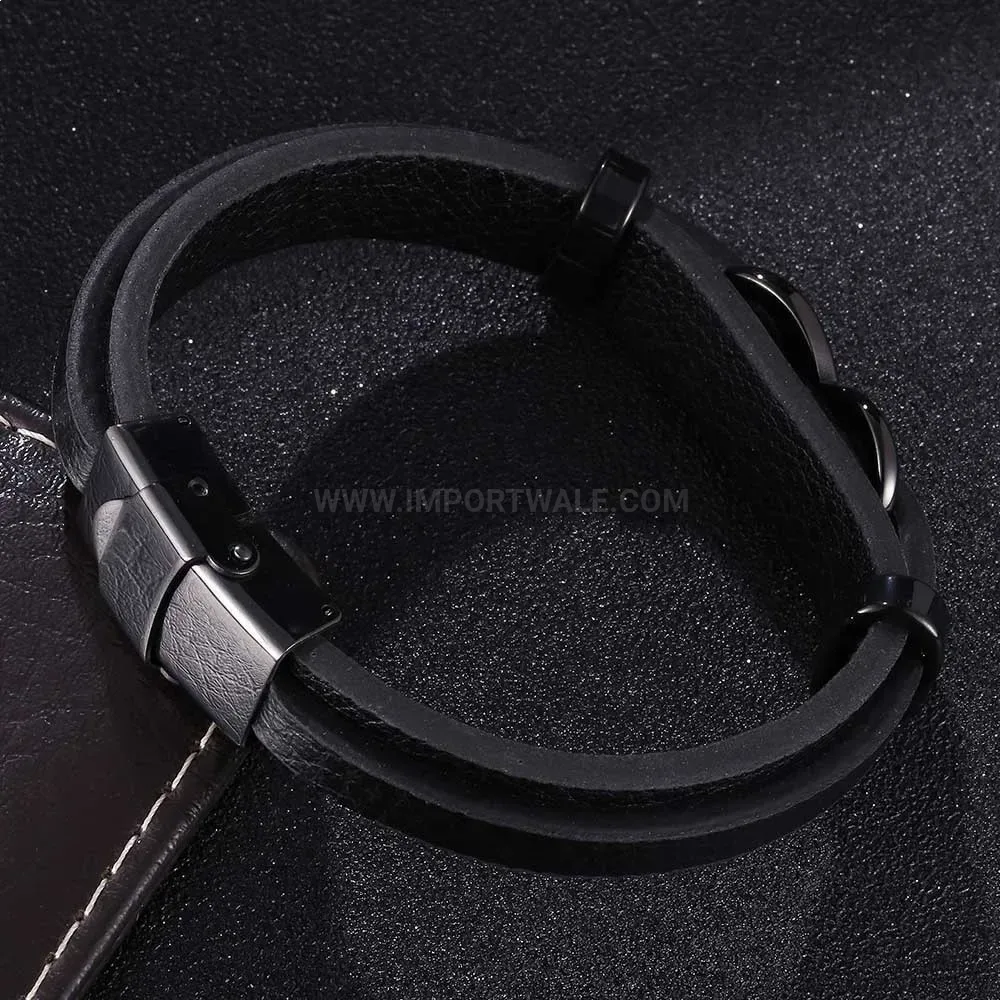 Titanium Steel Figure Eight Leather Cord Snap Bracelet