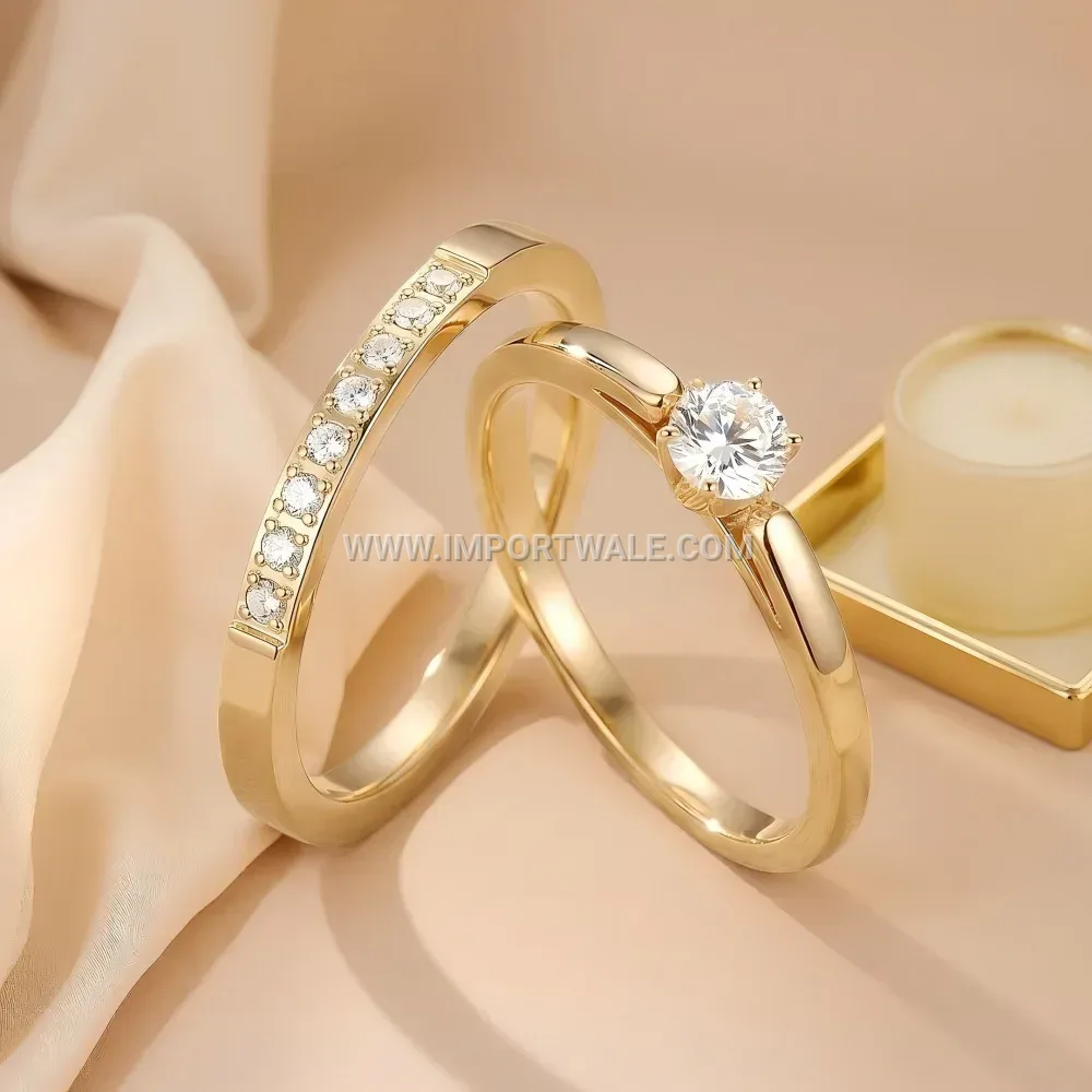 Stainless Steel Pavé Zirconia Couple Band Ring