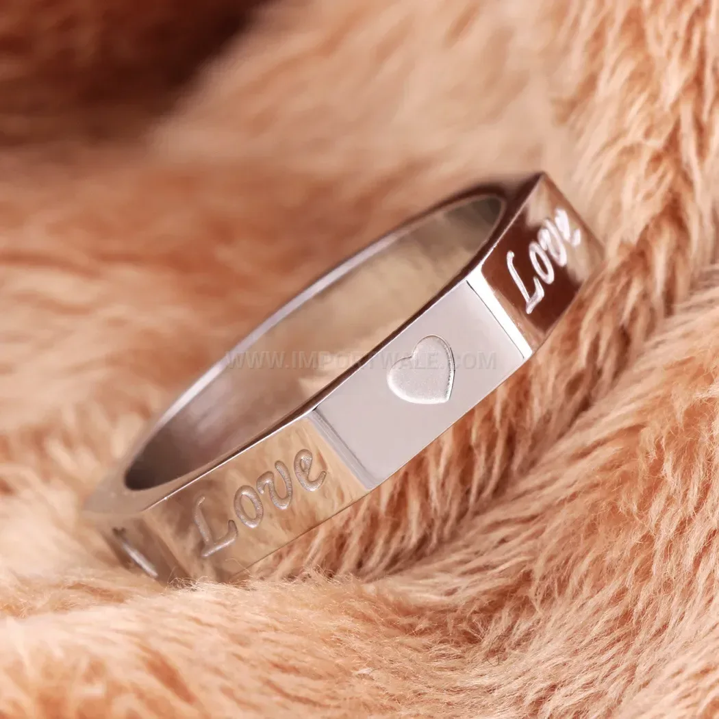 Designer Geometric Square Stainless Steel Ring with LOVE Heart Motif