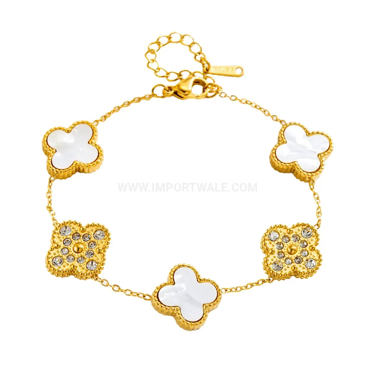 Four Leaf Clover Crystal Inlaid Titanium Steel Charm Bracelet
